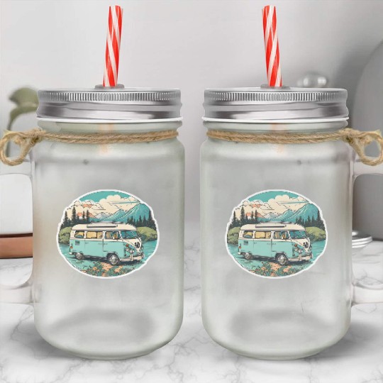 Classic Camper Van Mason Jar Cups