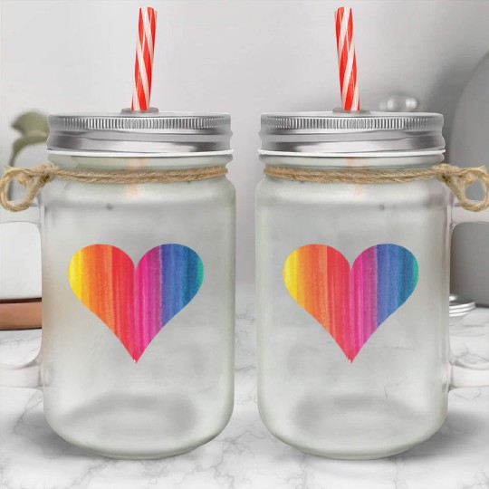 Rainbow Heart Lgbtq Gay Gay Mason Jar Cups