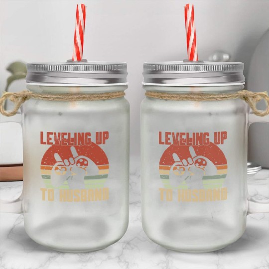 Retro Leveling Up To Husband Est 2023 Promoted Mason Jar Cups