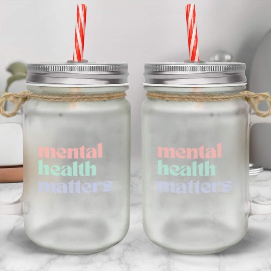 Mental Health Matters | Retro Quote Pastel Rainbow Mason Jar Cups