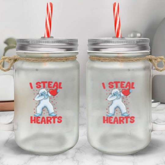 Dabbing Yeti Holding Heart Bigfoot Lover Yeti Mason Jar Cups