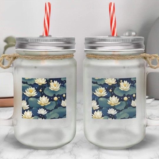 Serenity Blooms: Timeless Lotus Pattern Mason Jar Cups