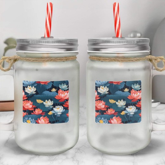 Serenity Blooms: Timeless Lotus Pattern Mason Jar Cups