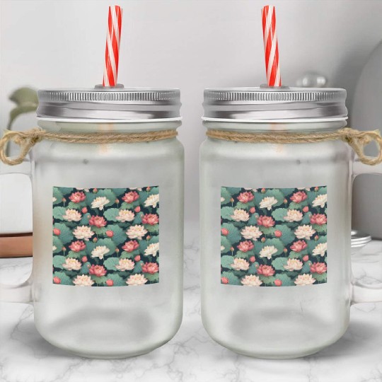 Serenity Blooms: Timeless Lotus Pattern Mason Jar Cups