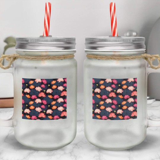 Serenity Blooms: Timeless Lotus Pattern Mason Jar Cups
