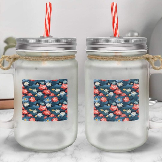 Serenity Blooms: Timeless Lotus Pattern Mason Jar Cups
