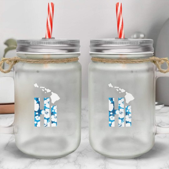 Hawaii Hi Hibiscus Blues Mason Jar Cups