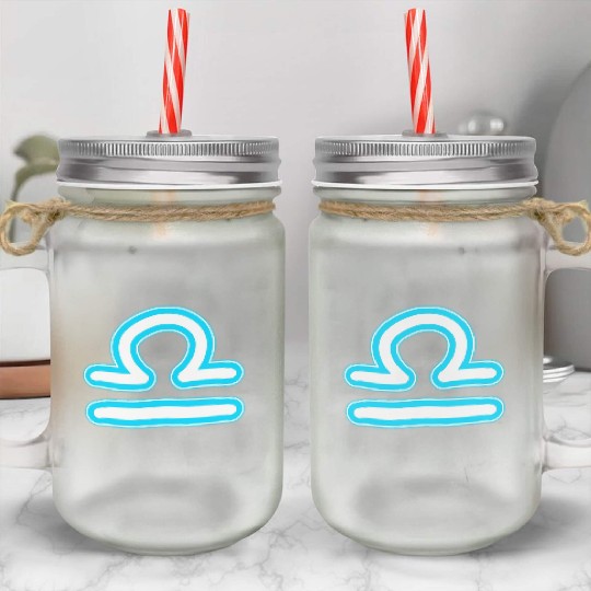 Libra Zodiac Sign Neon Blue Mason Jar Cups