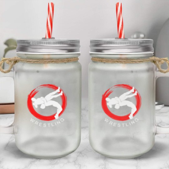 WRESTLING GRAPPLING SLAM BADGE Mason Jar Cups