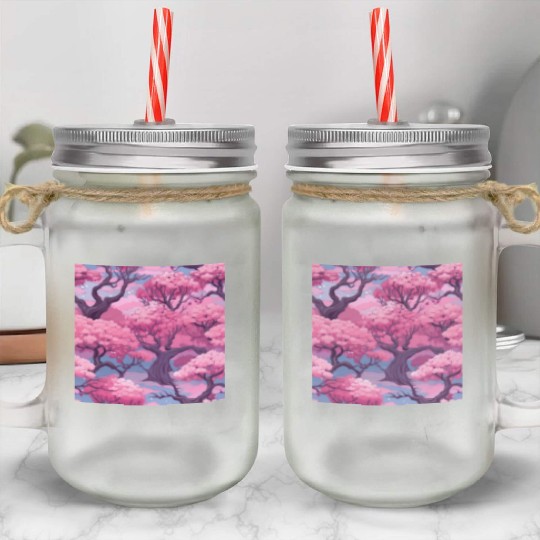 Anime Euphoria: Fantasy Cherry Blossom Dreamscape Mason Jar Cups