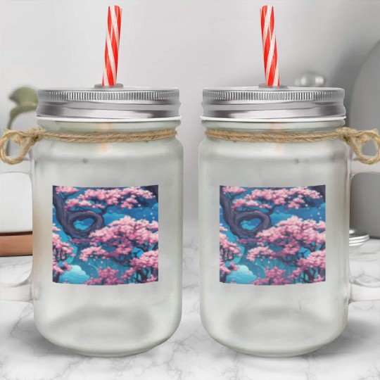 Anime Euphoria: Fantasy Cherry Blossom Dreamscape Mason Jar Cups