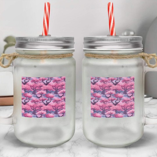 Anime Euphoria: Fantasy Cherry Blossom Dreamscape Mason Jar Cups