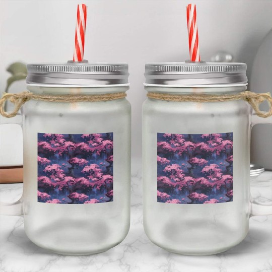 Anime Euphoria: Fantasy Cherry Blossom Dreamscape Mason Jar Cups