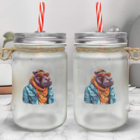 Graffiti Hippo. Heavyweight Strength. Mason Jar Cups