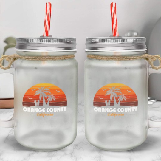 Retro Orange County California Sunset Cool Mason Jar Cups
