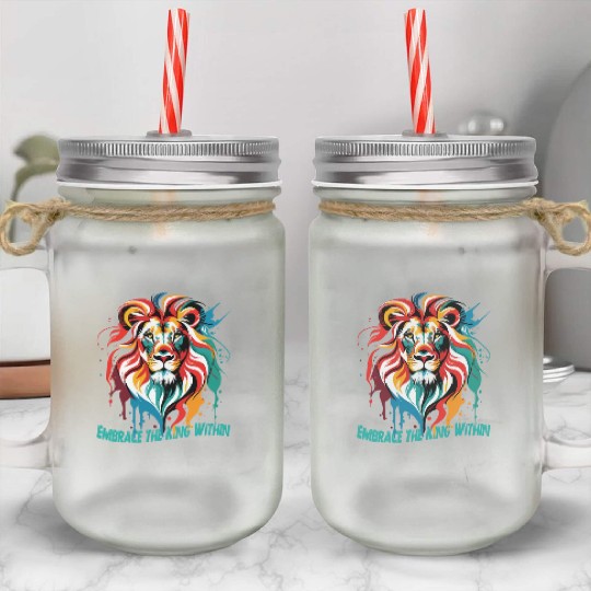 Lion Artwork Mason Jar Cups