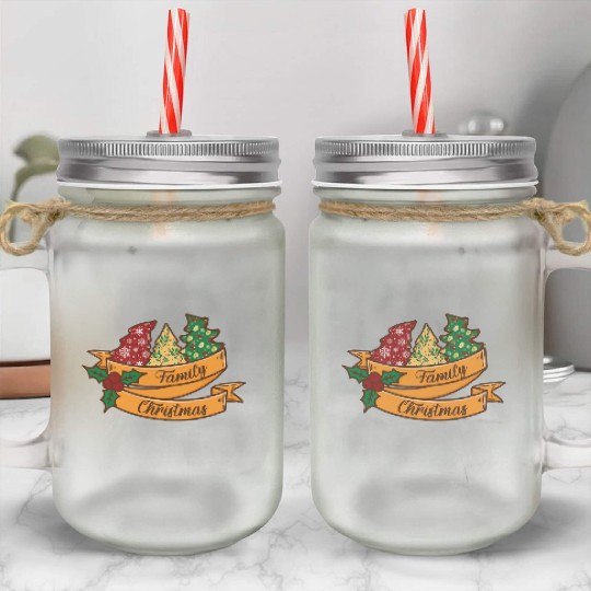 Xmas Family Christmas Mistletoe Fir Tree Mason Jar Cups