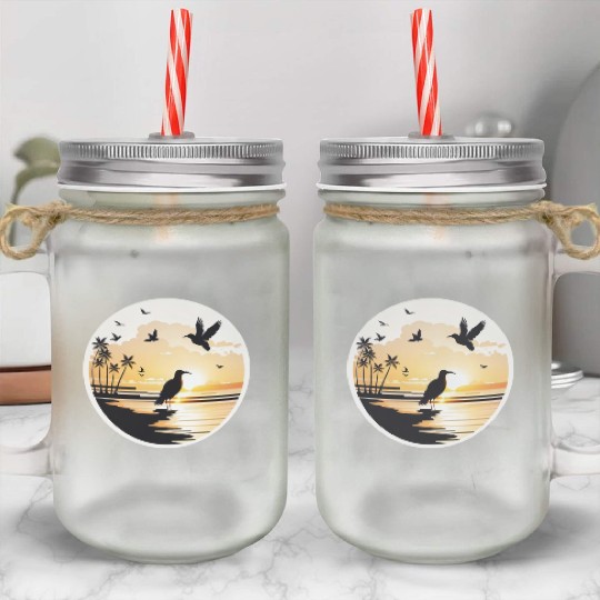 the beach sunset birds Mason Jar Cups