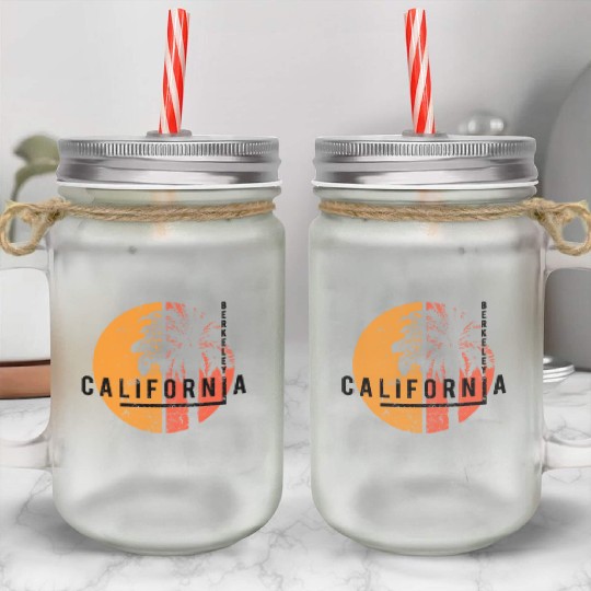 Berkeley California Cool Native Palm Tree Mason Jar Cups