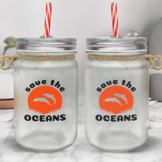 Save The Oceans Jumping Dolphins Mason Jar Cups