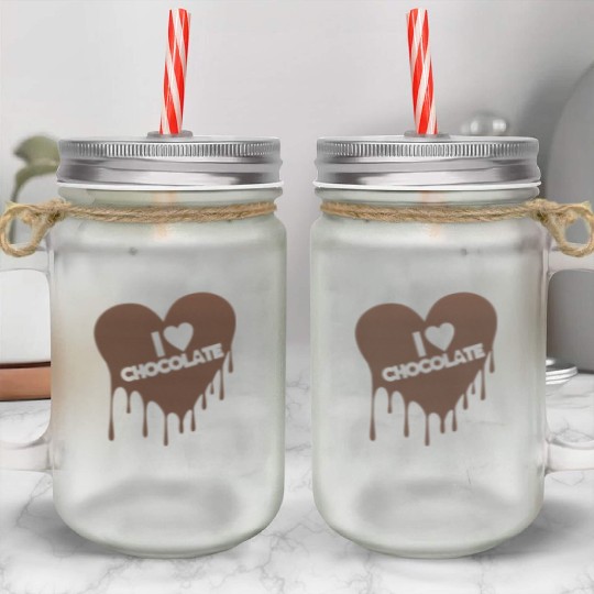 I Love Chocolate Candy Heart Lover Mason Jar Cups