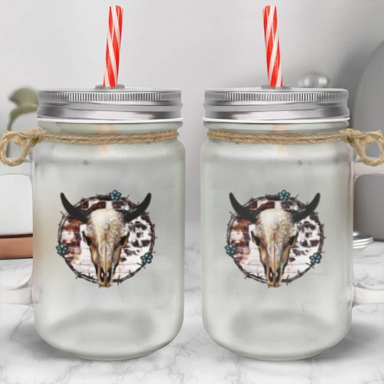 Bull Skull Western Mason Jar Cups