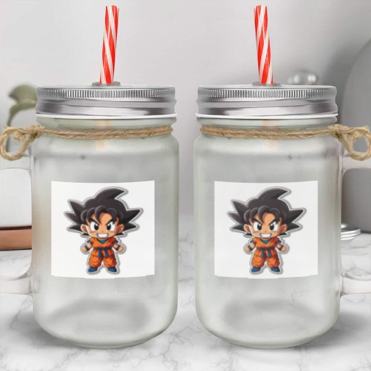 Goku Sticker Happy Bold Colors art toy style Mason Jar Cups