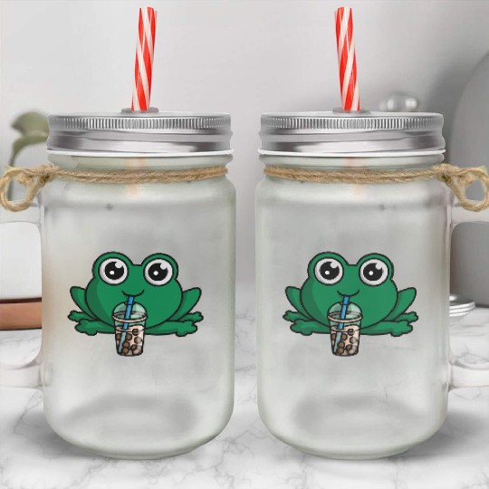 Bubble Boba Tea Drink Frog Cute Anime Kawaii Toad Mason Jar Cups