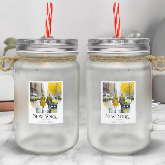 Watercolor painting loving couple in New York City Mason Jar Cups