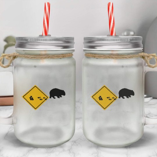 Wombat Poop Cubes Road Sign Mason Jar Cups