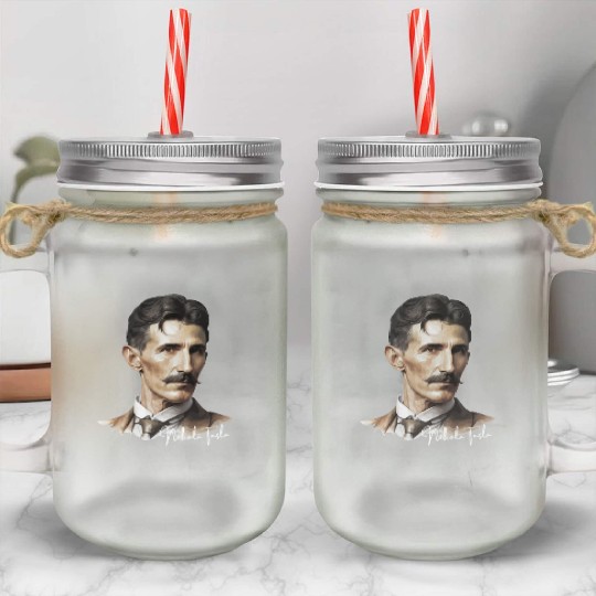 Artistic Illustration of Nikola Tesla Mason Jar Cups