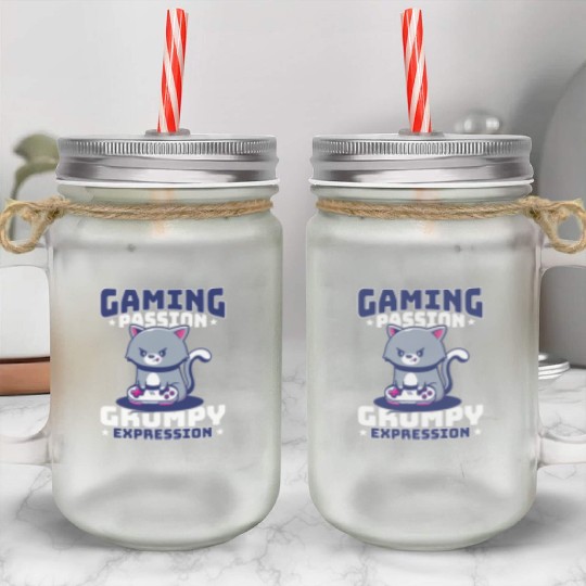 Gaming, Gaming, Video Game, Grumpy Cat Gamer Mason Jar Cups