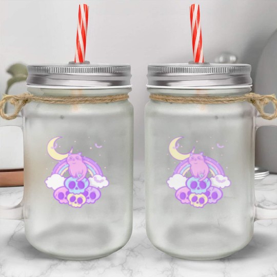 Pastel Goth Cat Skull Lover Cute Gothic Yami Mason Jar Cups