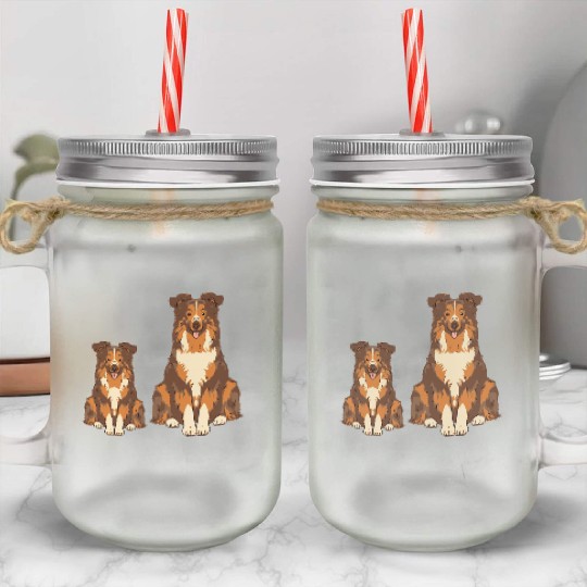 Collie Dog Lover Parent Dad Mom and Son Daughter Mason Jar Cups
