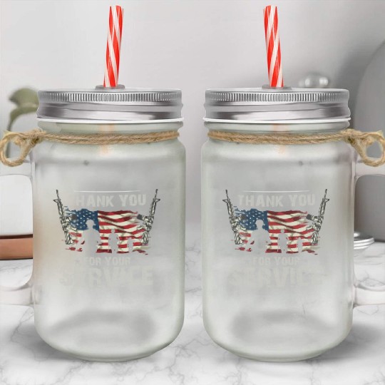 Thank You For Your Service US Flag Veterans Day Mason Jar Cups