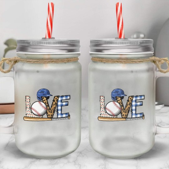 LOVE Bat and Ball Sports Lover Batter Athlete Mason Jar Cups