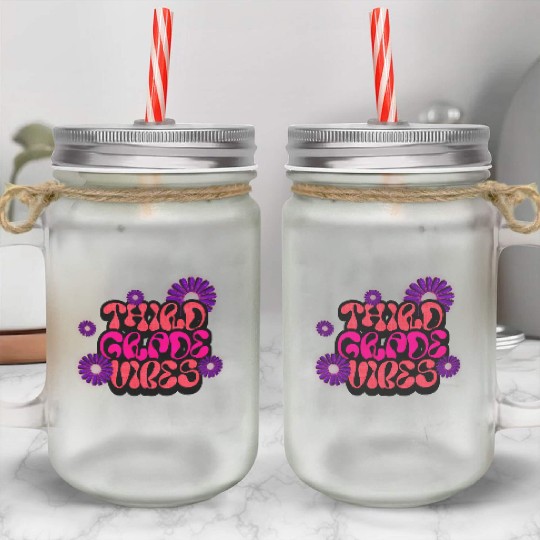Fourth Grade Vibes for School Guys Neon Colors Mason Jar Cups