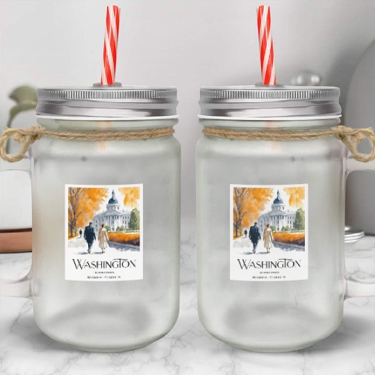 Watercolor painting loving couple in Washington DC Mason Jar Cups