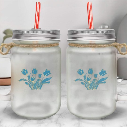 Tulips Blue Florist Flowers Tulip Mason Jar Cups