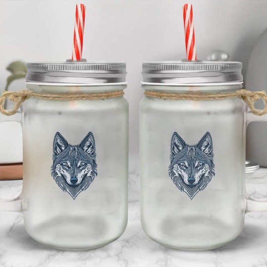 Beautiful wolf face Mason Jar Cups
