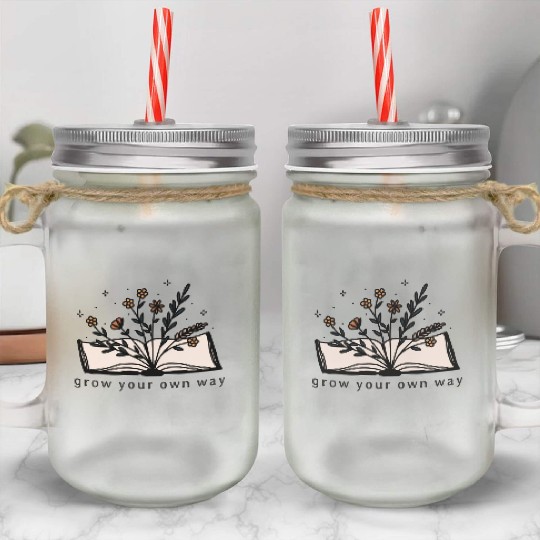 Grow Your Own Way Wild Flower Book Lover Mason Jar Cups