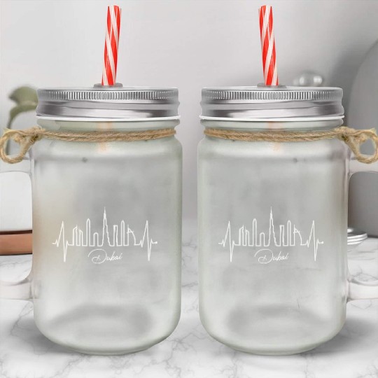 Dubai Skyline Heartbeat Burj Khalifa Silhouette Mason Jar Cups