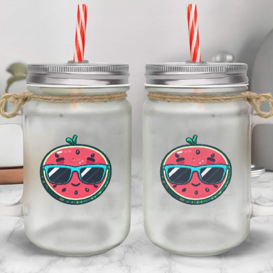 Kawaii Melon with Sunglasses: Summer Fruit Chill Mason Jar Cups