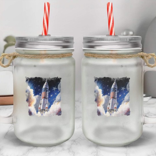 Patriotic Starship US Astronauts Stars and Stripes Mason Jar Cups