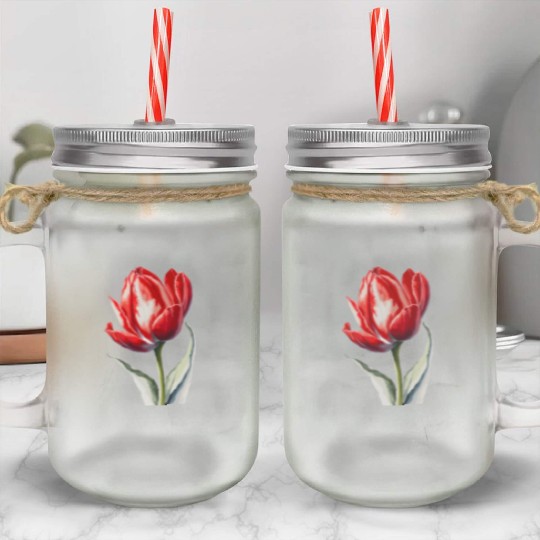 a red tulip flower Watercolor Mason Jar Cups
