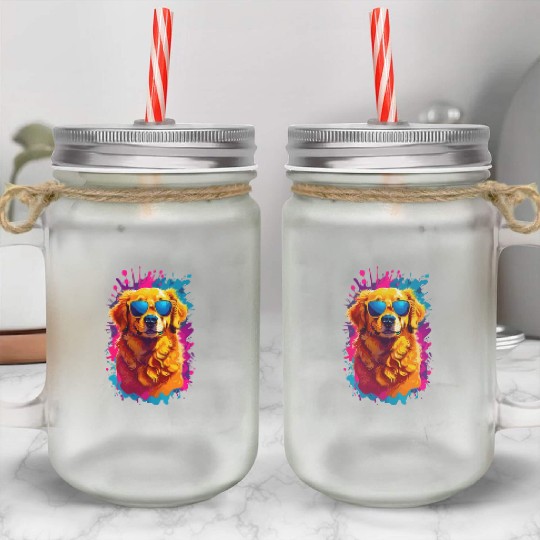 Cool Golden Retriever with Sunglasses 2 Mason Jar Cups