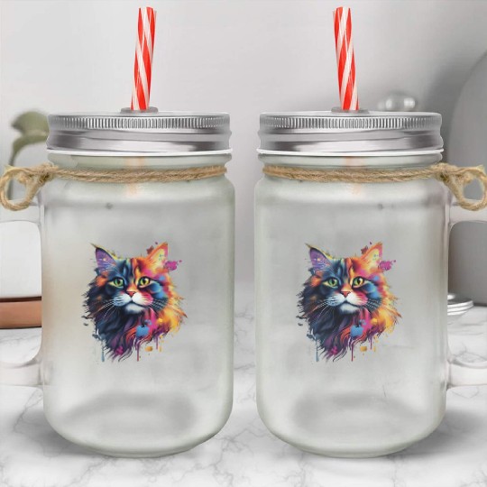 Color Explosion Persian Cat Art Mason Jar Cups