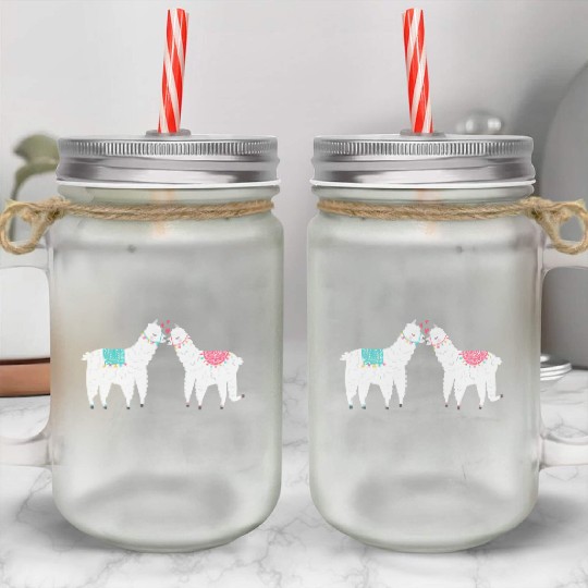 Llama Summer Wedding Anniversary Enet Mason Jar Cups