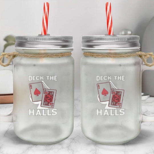 Classic Blackjack Deck The Halls Casino Gambling Mason Jar Cups