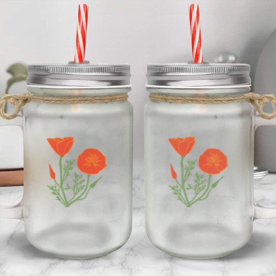 California Poppies on Clear Background Mason Jar Cups